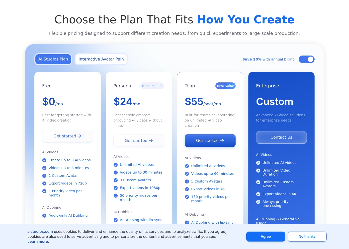 DeepBrain AI pricing screenshot