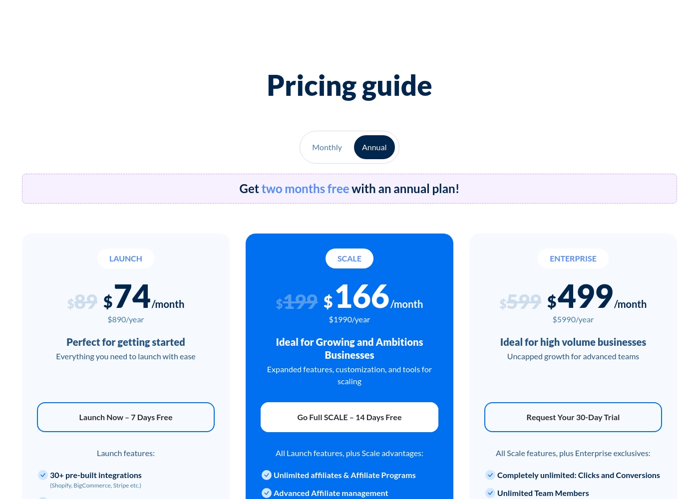 Tapfiliate pricing screenshot