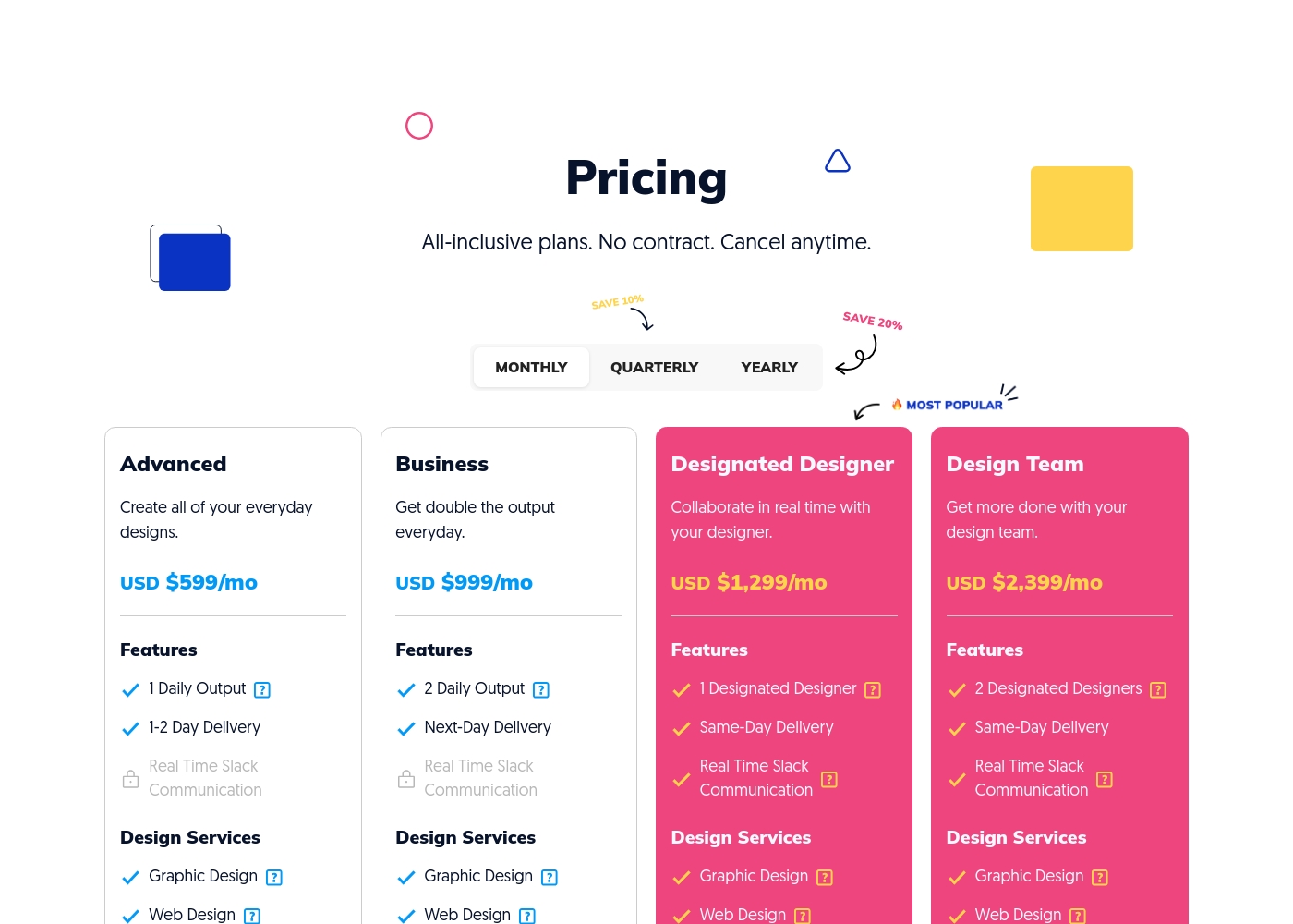 ManyPixels pricing screenshot