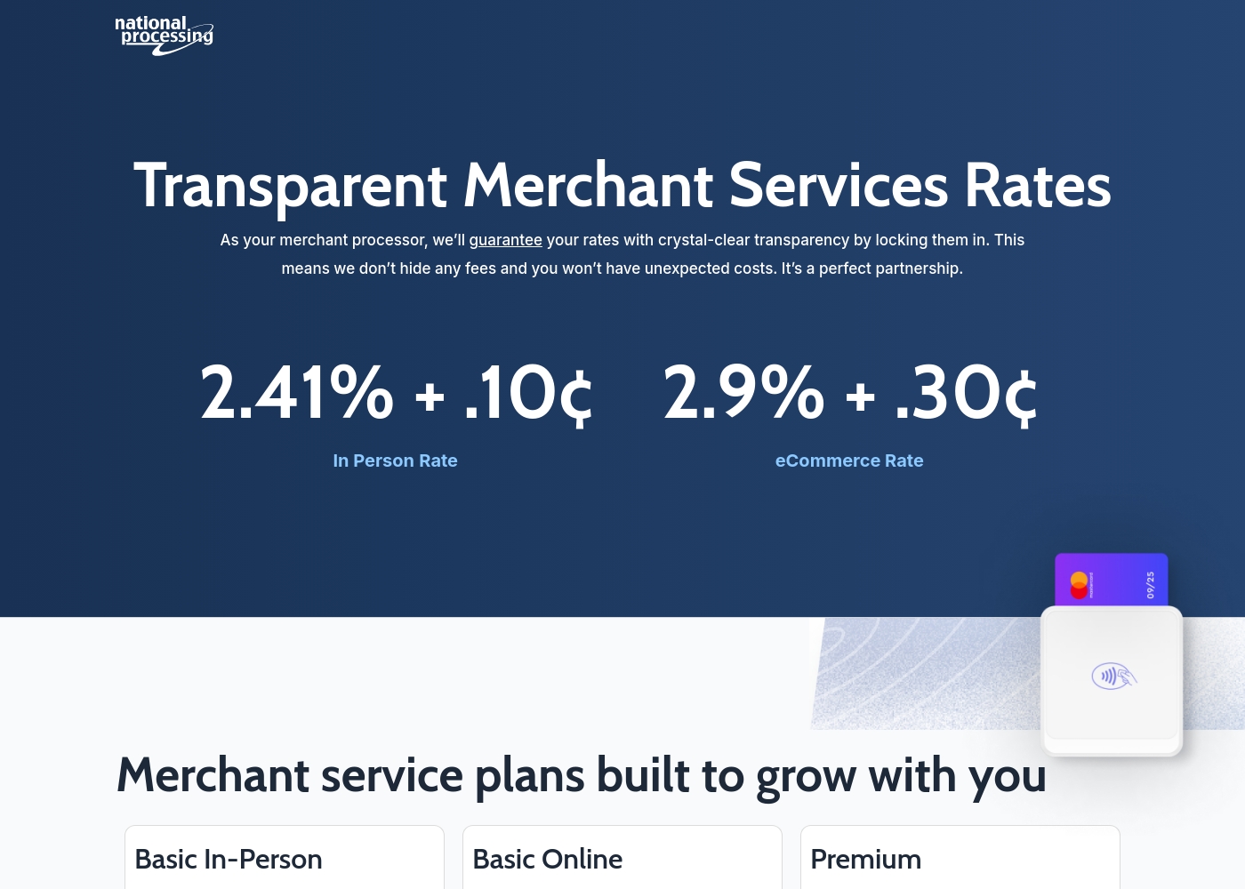 National Processing pricing screenshot