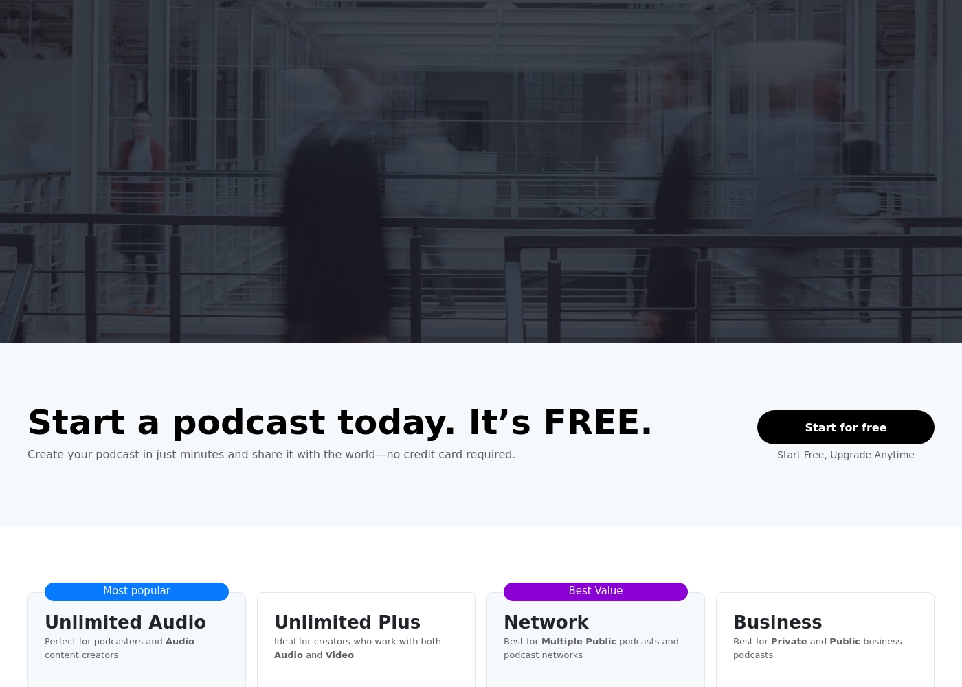 Podbean pricing screenshot