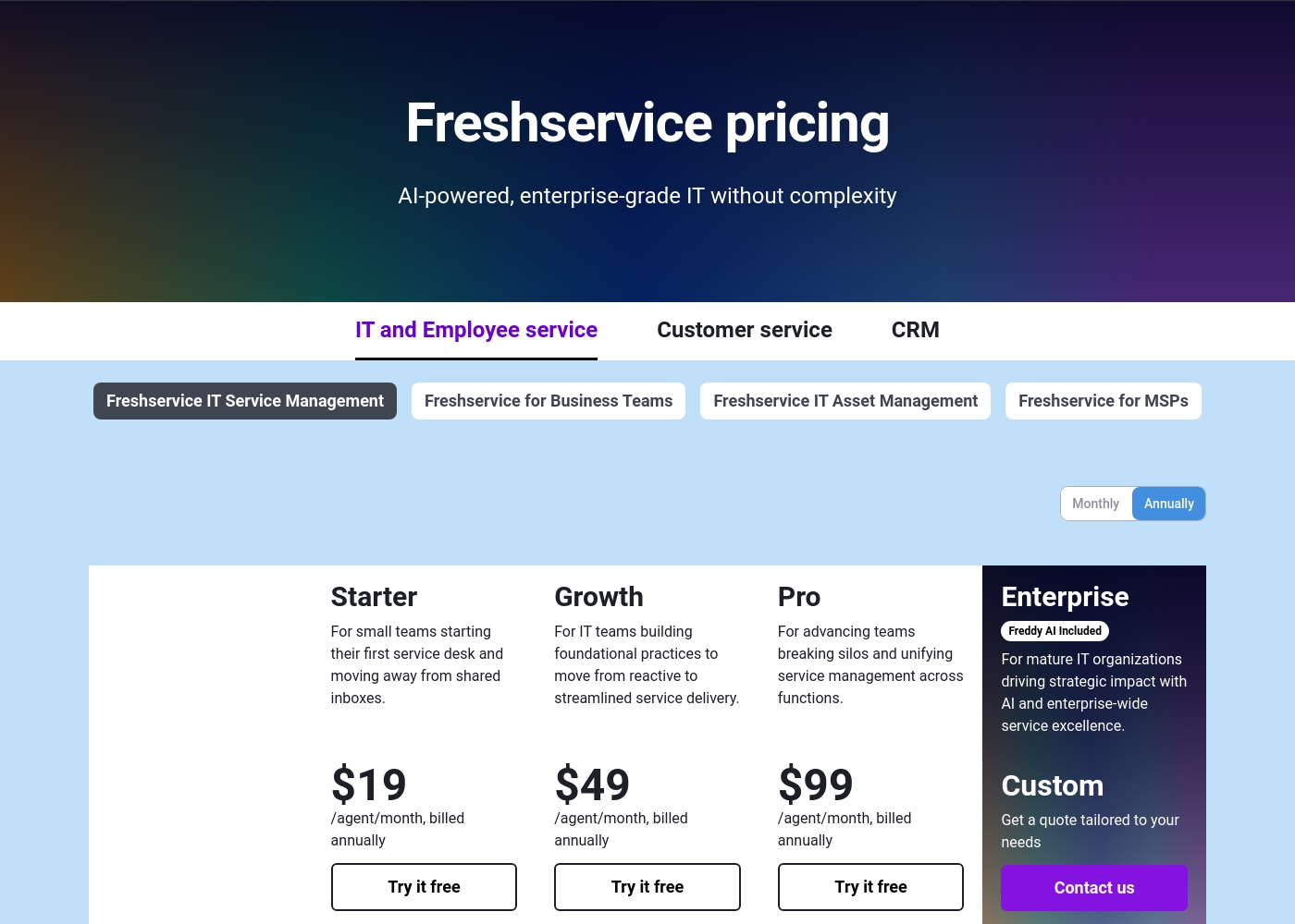 Freshservice by Freshworks pricing screenshot