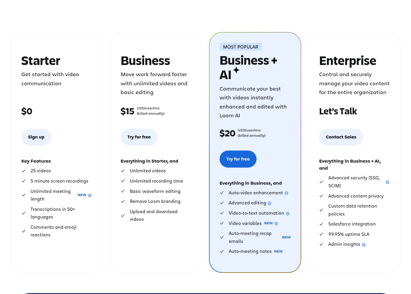 Loom pricing screenshot