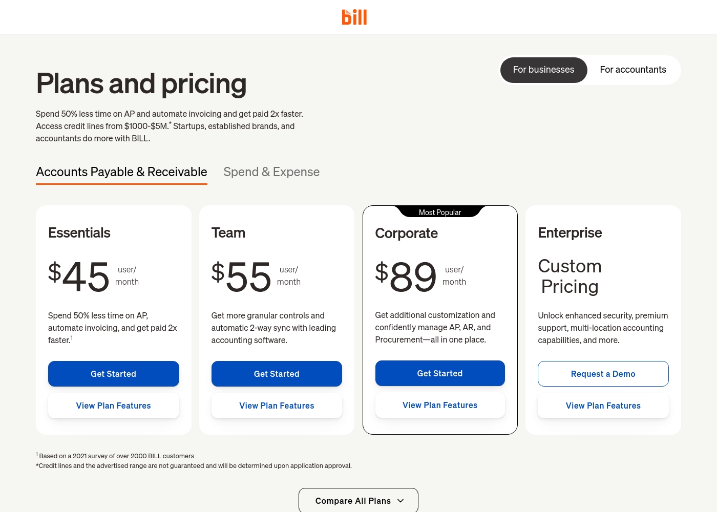 BILL pricing screenshot
