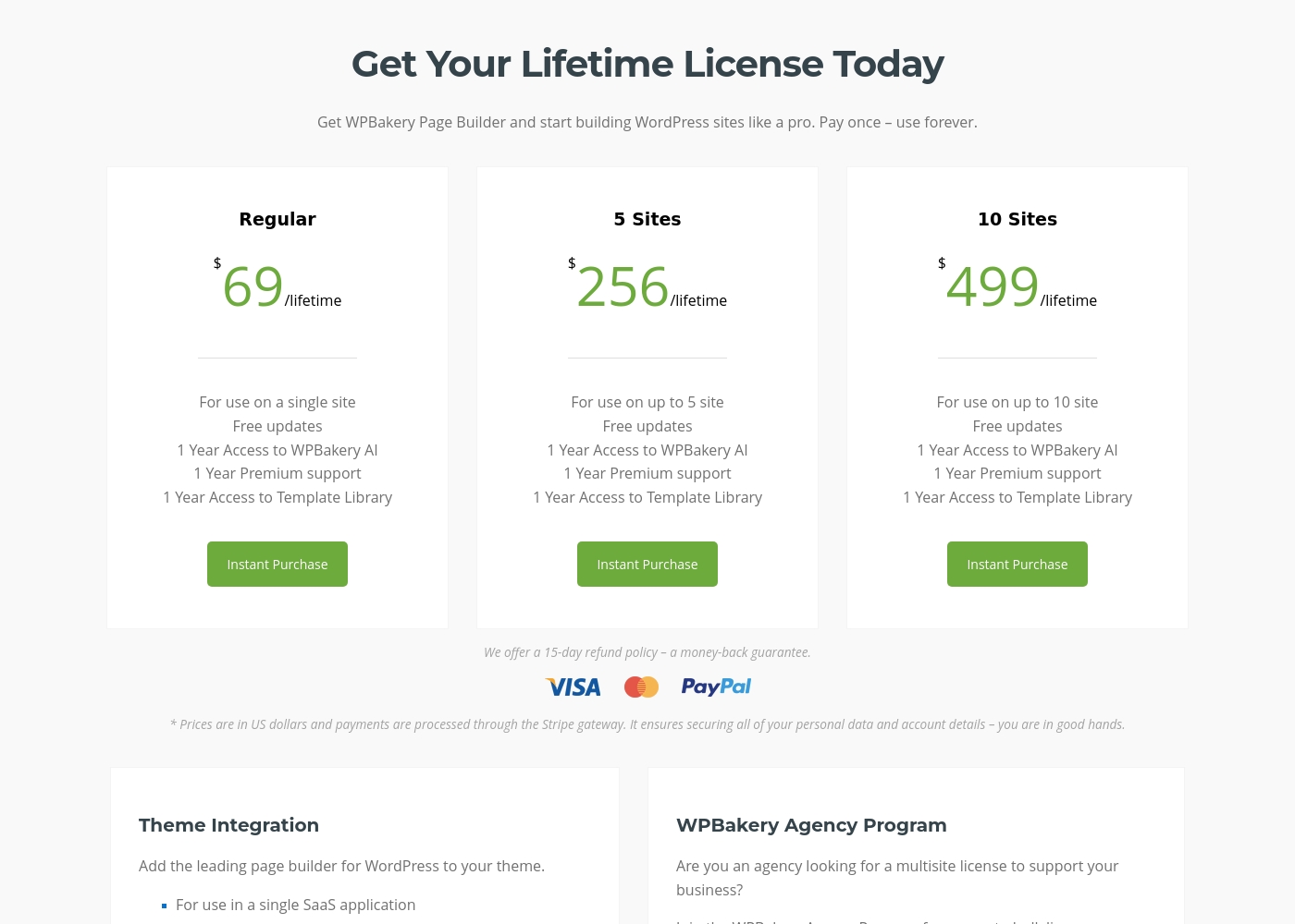 WPBakery pricing screenshot