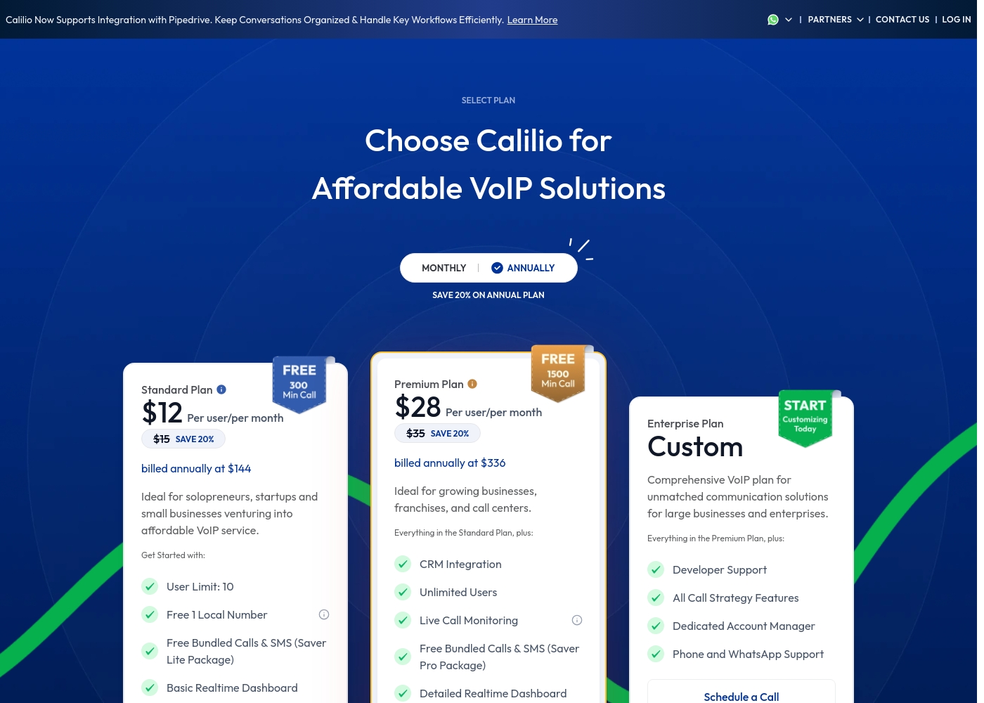 Calilio pricing screenshot