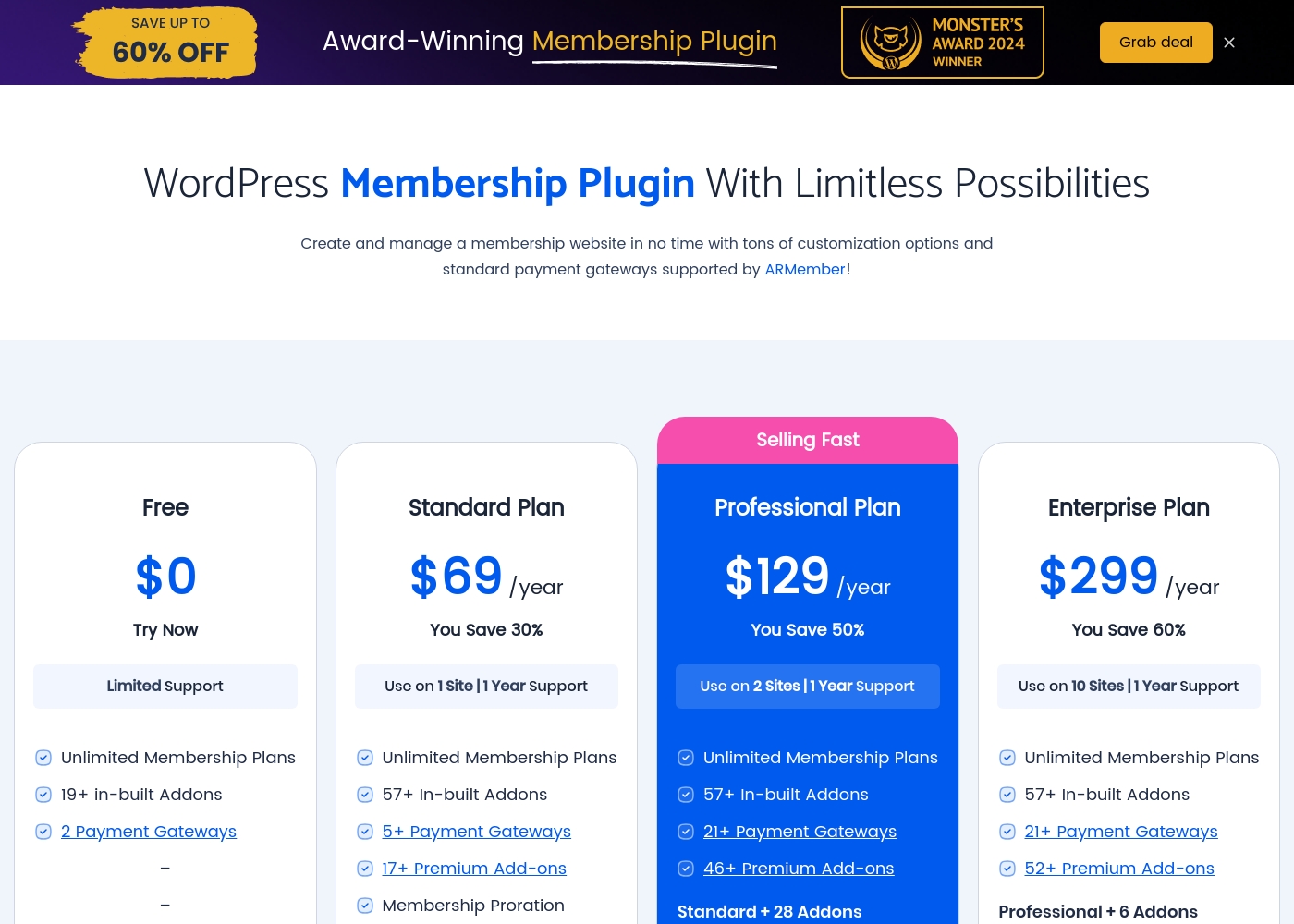 ARMember pricing screenshot
