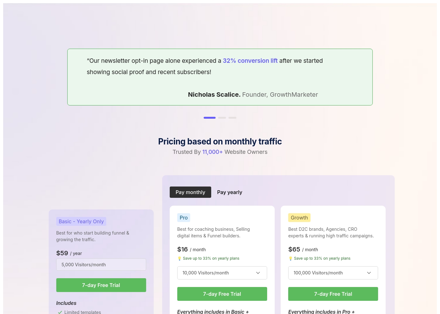 Wisernotify pricing screenshot